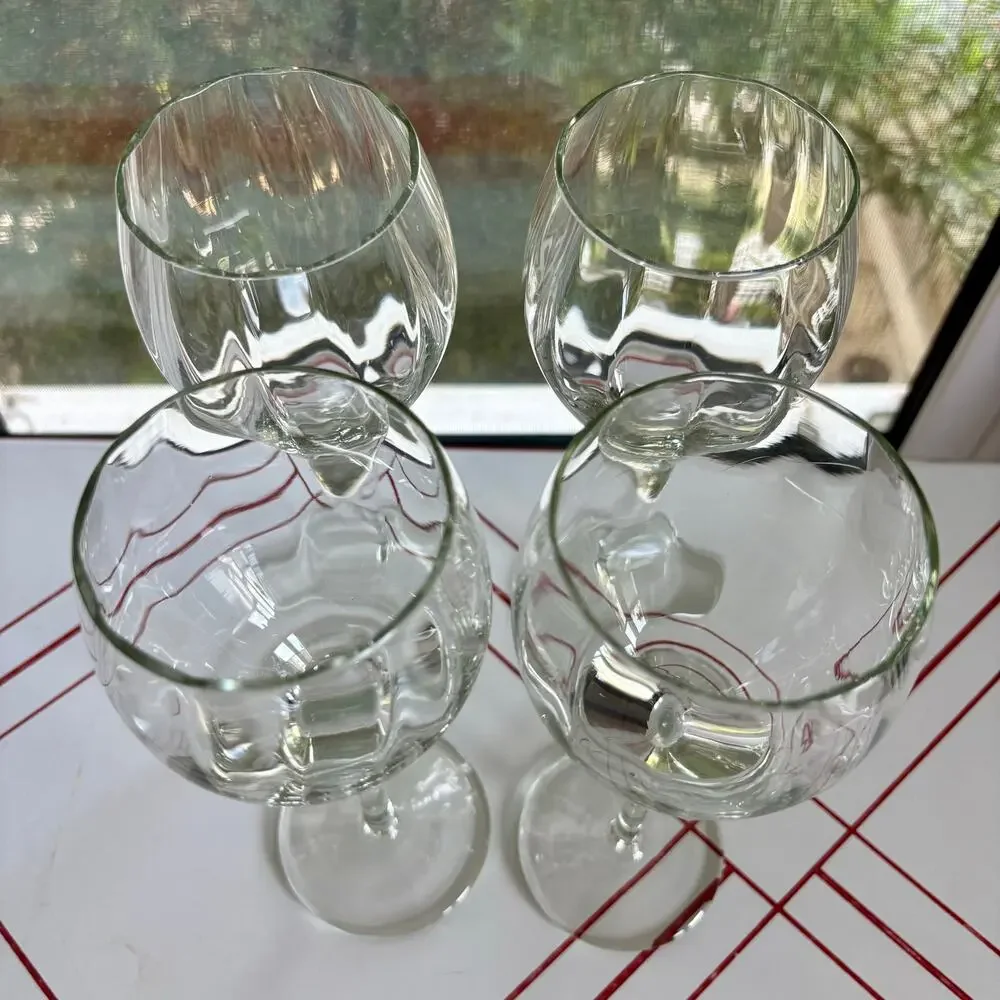 Vintage Blown Optic Wine Glasses Set of 4 Clear Faceted Stemware